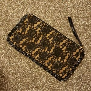 Nude Black Lace Clutch